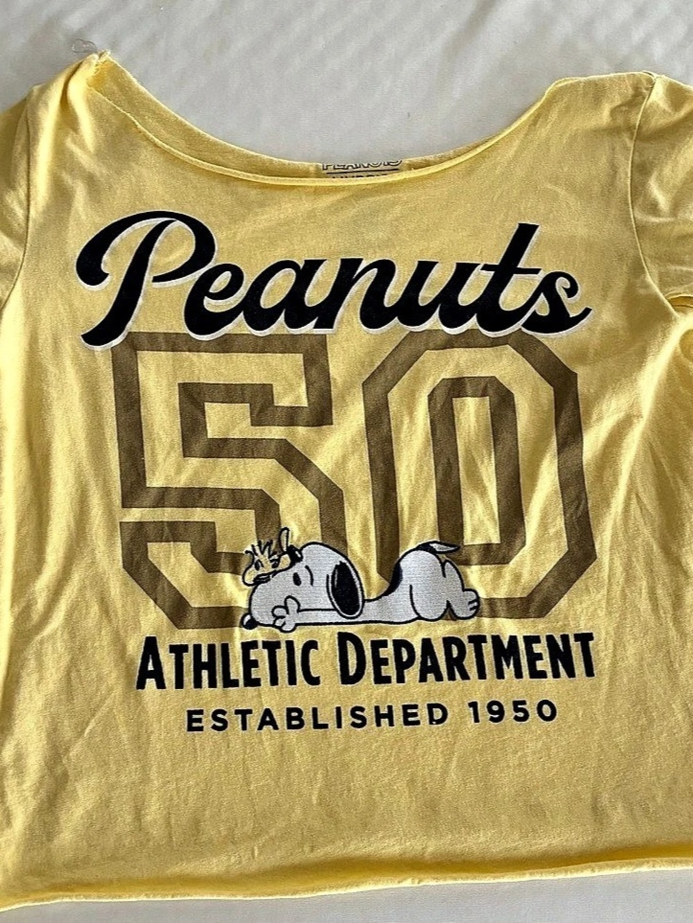 Peanuts Athletic Department Snoopy T-Shirt Graphic Tee Yellow Girls XS